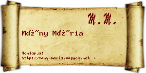 Mány Mária névjegykártya