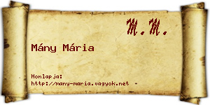 Mány Mária névjegykártya